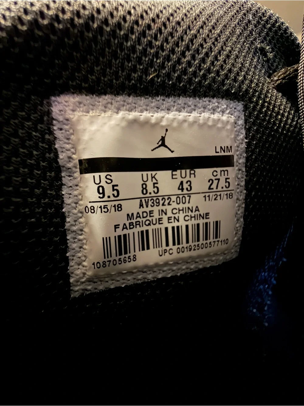 Nike Air Jordan Legacy 312 Black Gold White Leather Men's Size 9.5 AV3922 007
